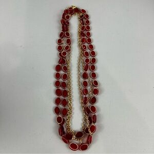 Vintage Hong Kong Red and Gold Tone Very Long Necklace